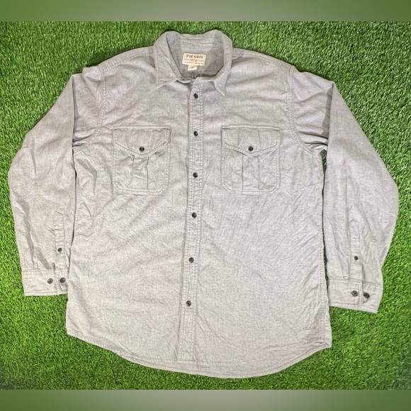 filson mens long sleeve cotton button up shirt gray size XL - Picture 1 of 7